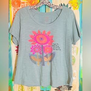 NATURAL LIFE Gray Tee with Pink Floral Design